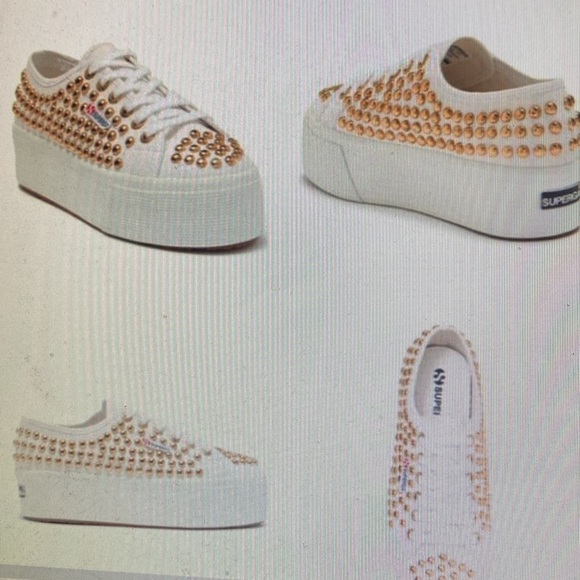 🌼Spring Sale🌼 Superga White Gold Stud Platform CanvasSneakers NIB NWOT Size9.5 - Picture 11 of 16